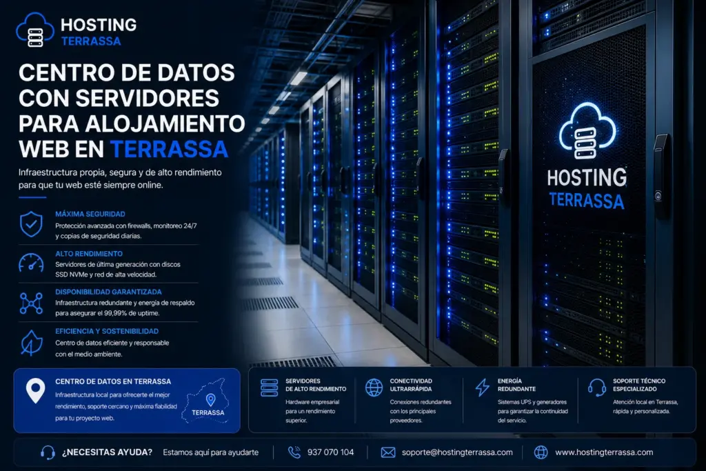 Centro de datos con servidores para alojamiento web en Terrassa.