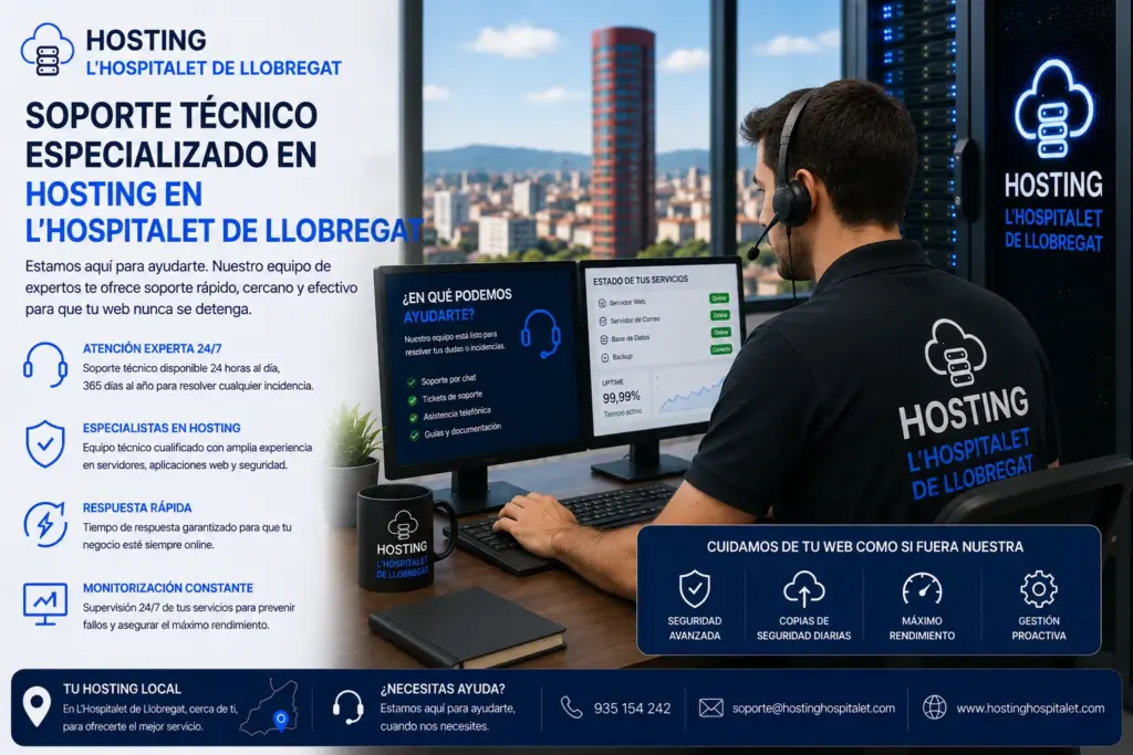 Soporte técnico especializado en hosting en L'Hospitalet de Llobregat.